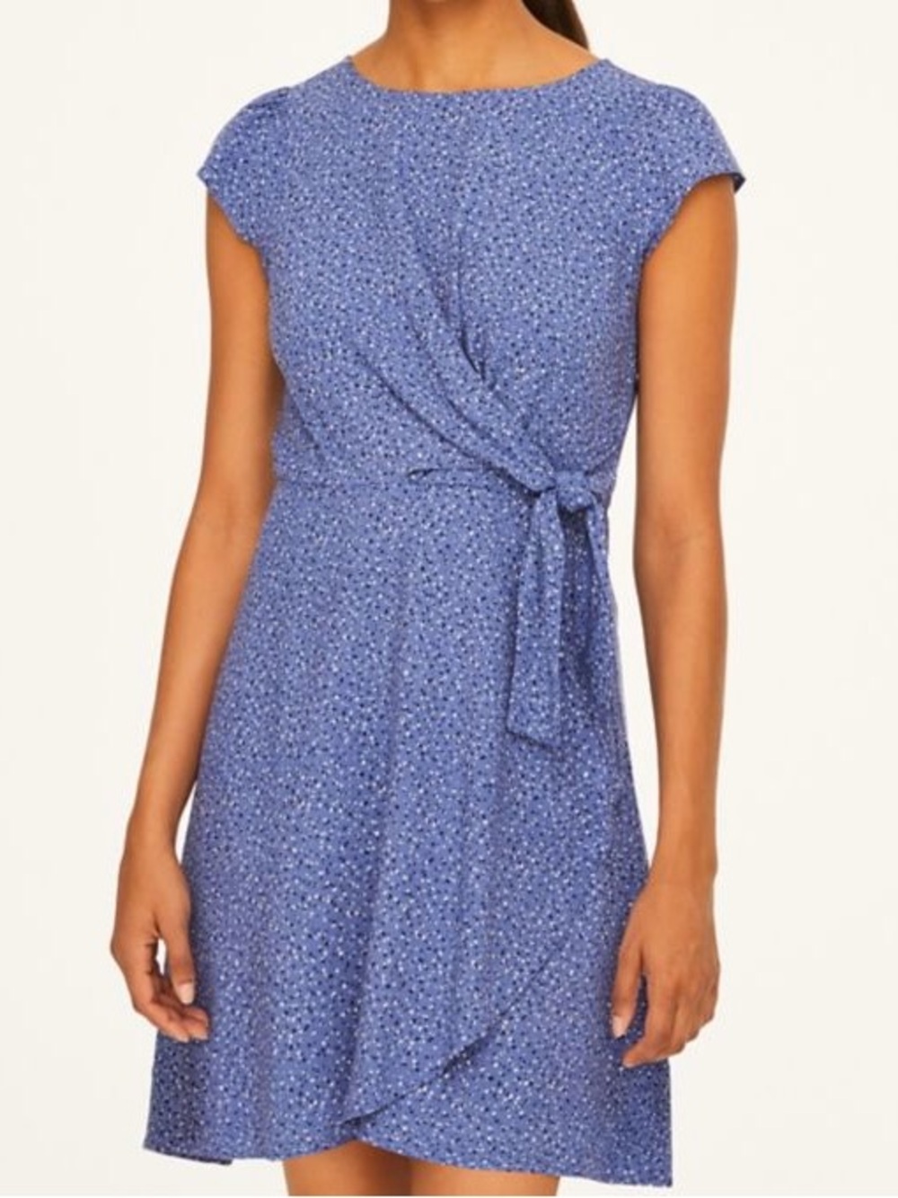 ✨LOFT Faux Wrap Blue Polka Tie-Front Midi Dress Size 10